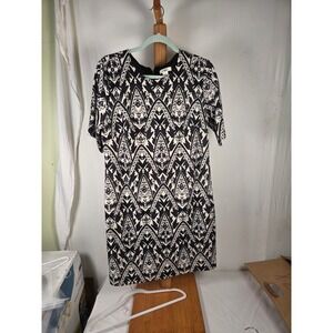Cato Womens Large Black White Geometric Tribal Ikat Shift Dress Short Sleeve L